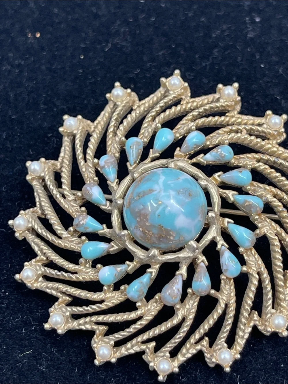 Sarah Coventry Azure Skies Pinwheel Brooch from 1973